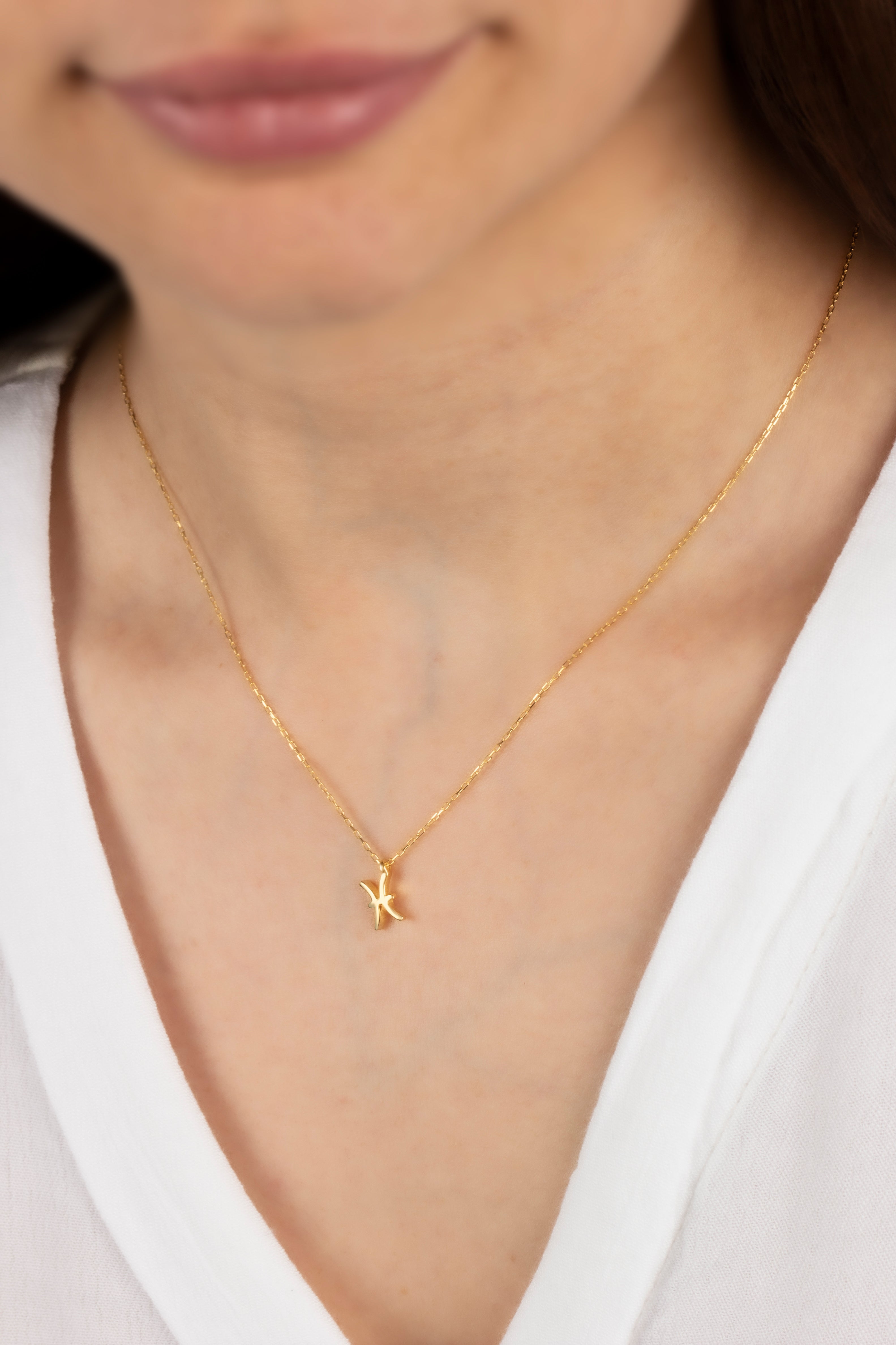 Pisces Zodiac Sign in 14K Solid Gold Necklace | Minimalist Horoscope Symbol Queen Jewelry Necklace