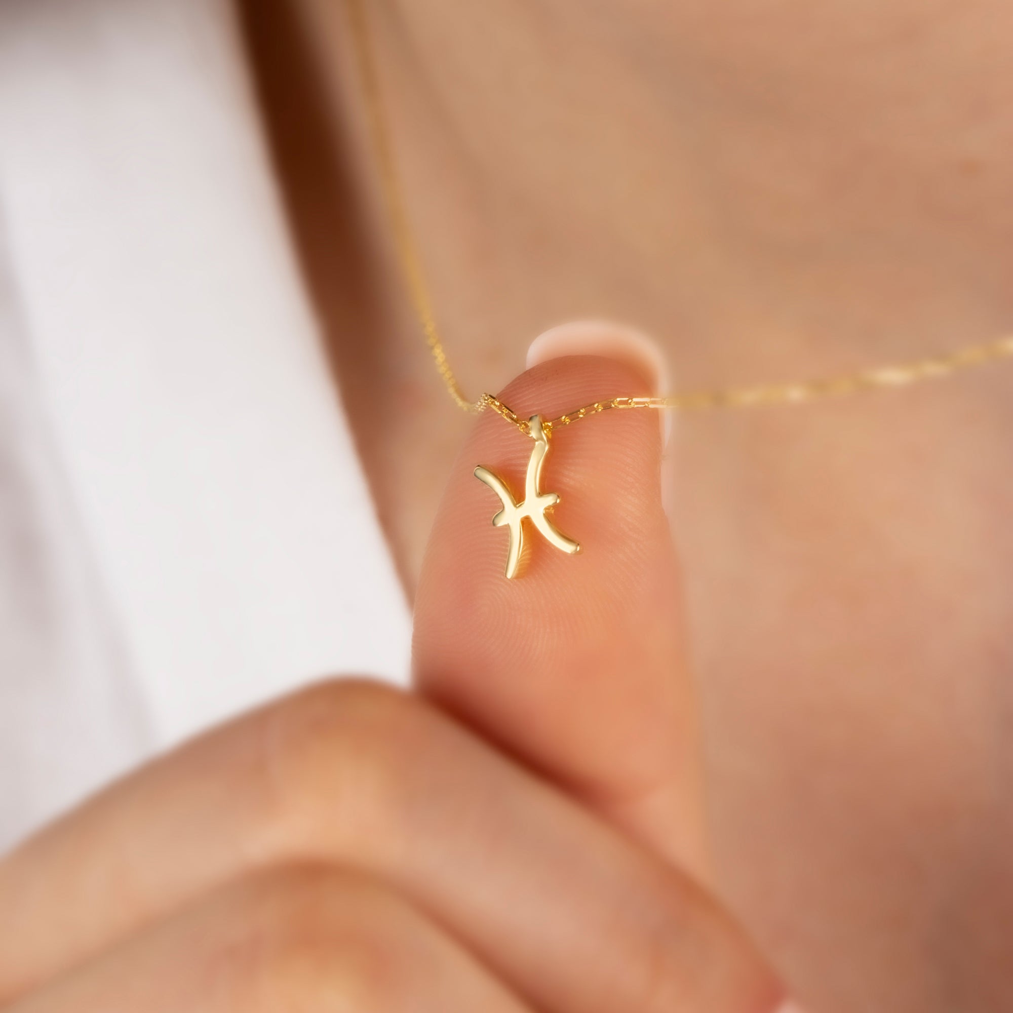 Pisces Zodiac Sign in 14K Solid Gold Necklace | Minimalist Horoscope Symbol Queen Jewelry Necklace