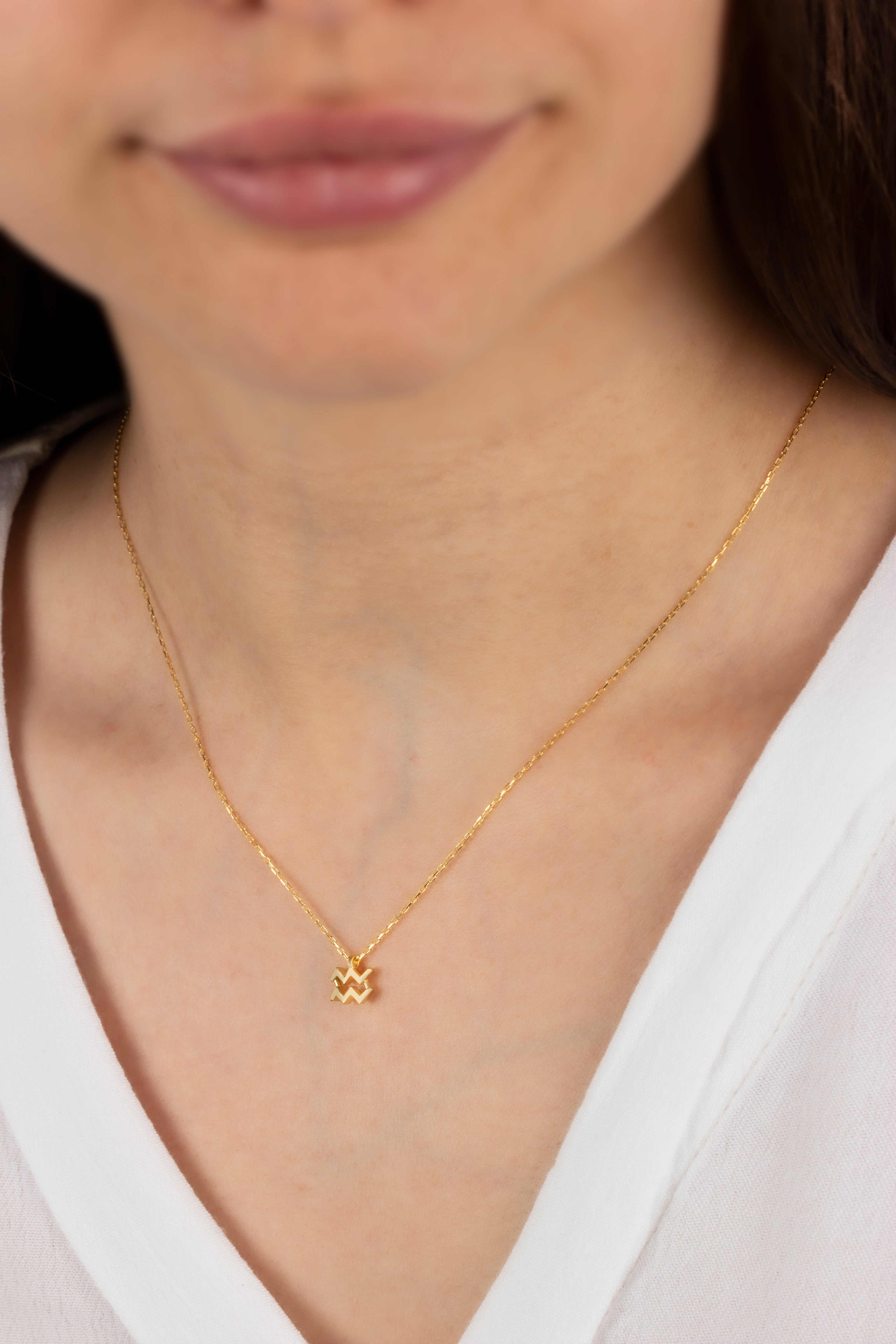Aquarius Zodiac Sign in 14K Solid Gold Necklace | Minimalist Horoscope Symbol Queen Jewelry Necklace