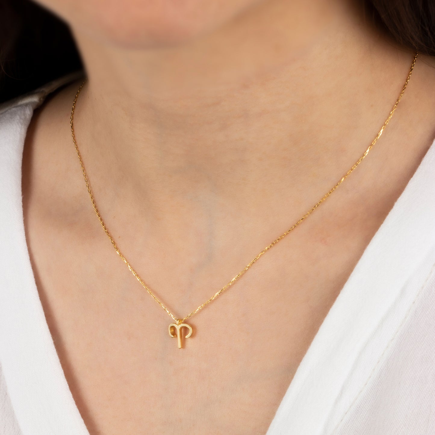 Aries Zodiac Sign in 14K Solid Gold Necklace | Minimalist Horoscope Symbol Queen Jewelry Necklace