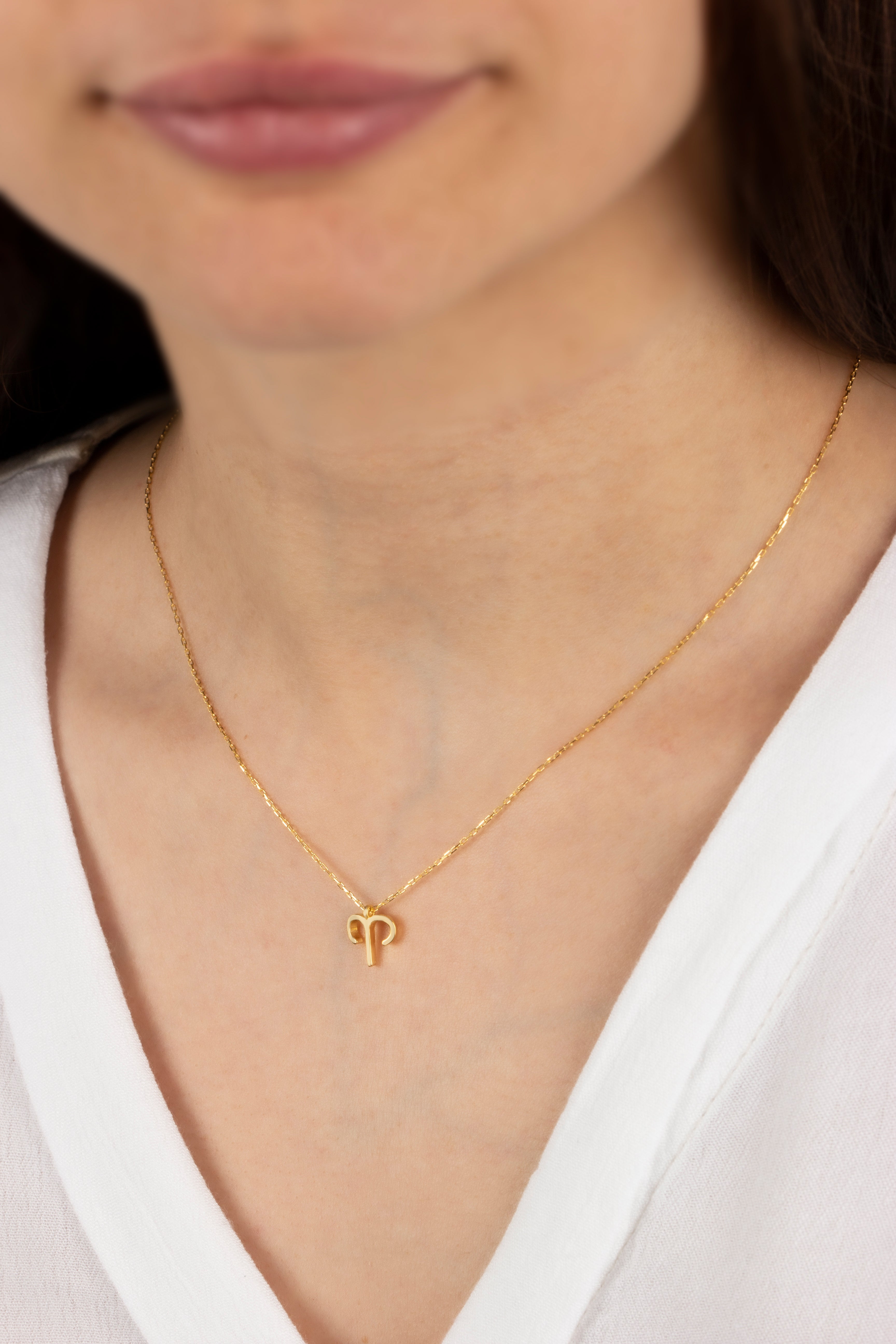 Aries Zodiac Sign in 14K Solid Gold Necklace | Minimalist Horoscope Symbol Queen Jewelry Necklace