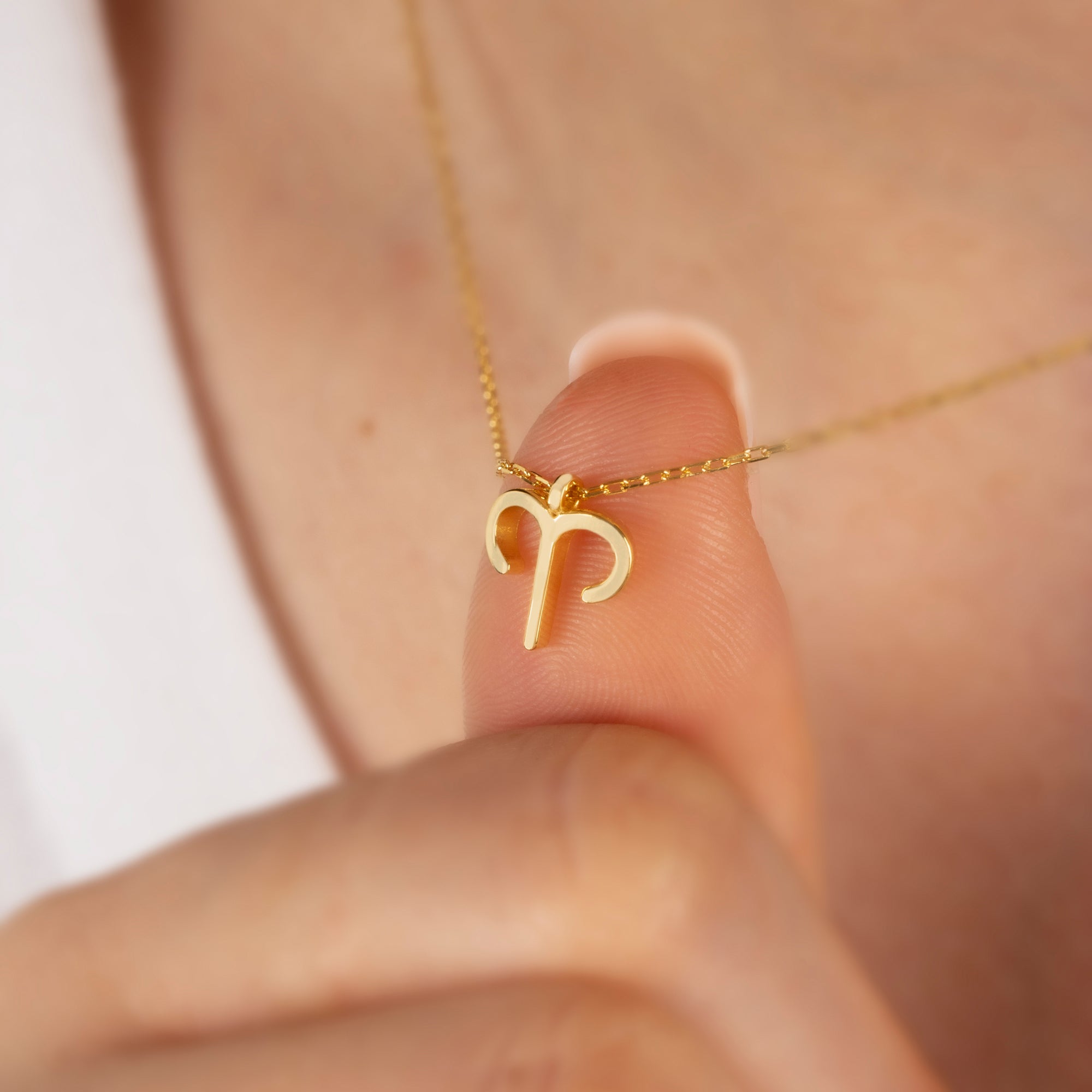 Aries Zodiac Sign in 14K Solid Gold Necklace | Minimalist Horoscope Symbol Queen Jewelry Necklace