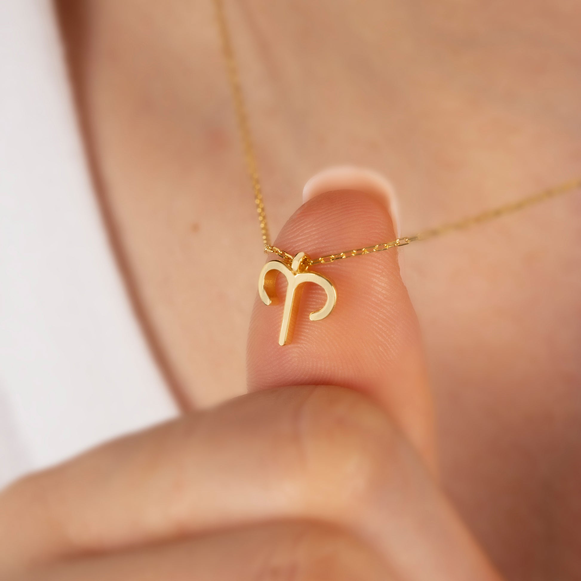 Aries Zodiac Sign in 14K Solid Gold Necklace | Minimalist Horoscope Symbol Queen Jewelry Necklace