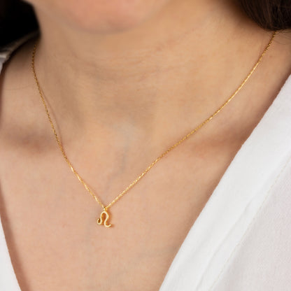 Leo Zodiac Sign in 14K Solid Gold Necklace | Minimalist Horoscope Symbol Queen Jewelry Necklace