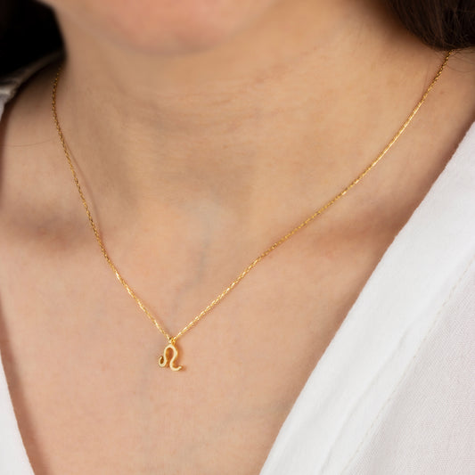 Leo Zodiac Sign in 14K Solid Gold Necklace | Minimalist Horoscope Symbol Queen Jewelry Necklace