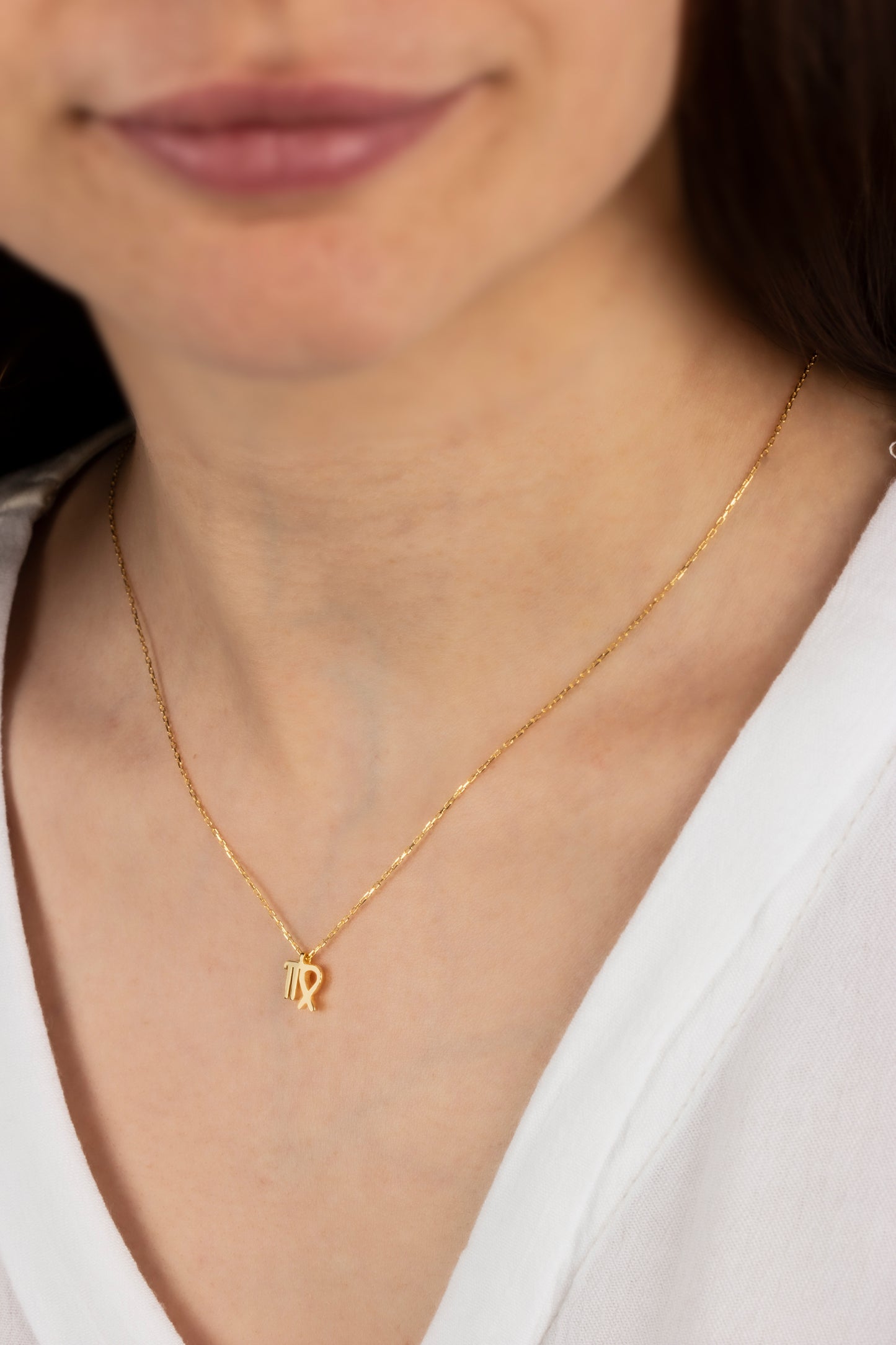 Virgo Zodiac Sign in 14K Solid Gold Necklace | Minimalist Horoscope Symbol Queen Jewelry Necklace