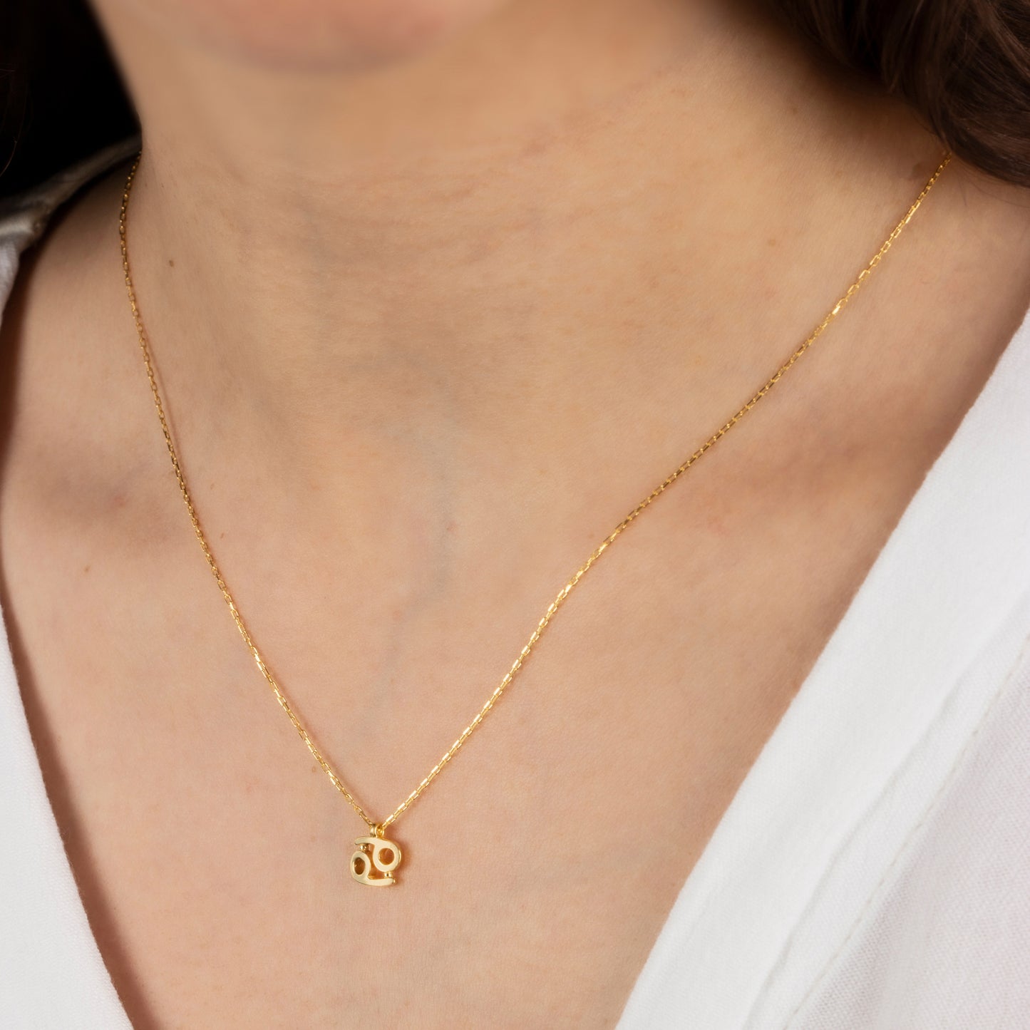 Cancer Zodiac Sign in 14K Solid Gold Necklace | Minimalist Horoscope Symbol Queen Jewelry Necklace