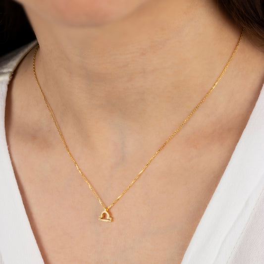 Libra Zodiac Sign in 14K Solid Gold Necklace | Minimalist Horoscope Symbol Queen Jewelry Necklace