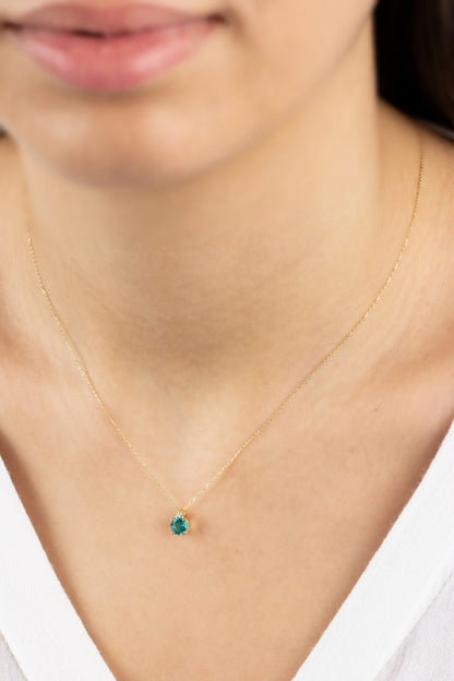 Round Aqua Green Necklace with Real Diamond in 14K Solid Gold, Birthstone Jewelry Queen Jewelry Necklace