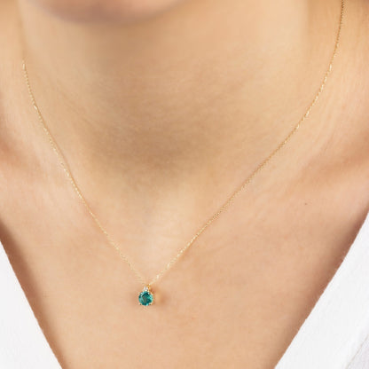 Round Aqua Green Necklace with Real Diamond in 14K Solid Gold, Birthstone Jewelry Queen Jewelry Necklace