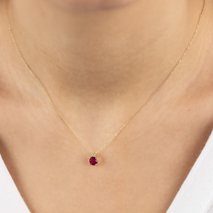 Round Ruby Necklace with Real Diamond in 14K Solid Gold, July Birthstone Queen Jewelry Necklace