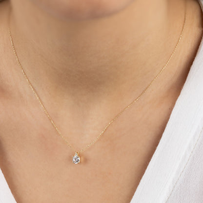 Round White Topaz Necklace with Real Diamond in 14K Solid Gold, April Birthstone Queen Jewelry Necklace
