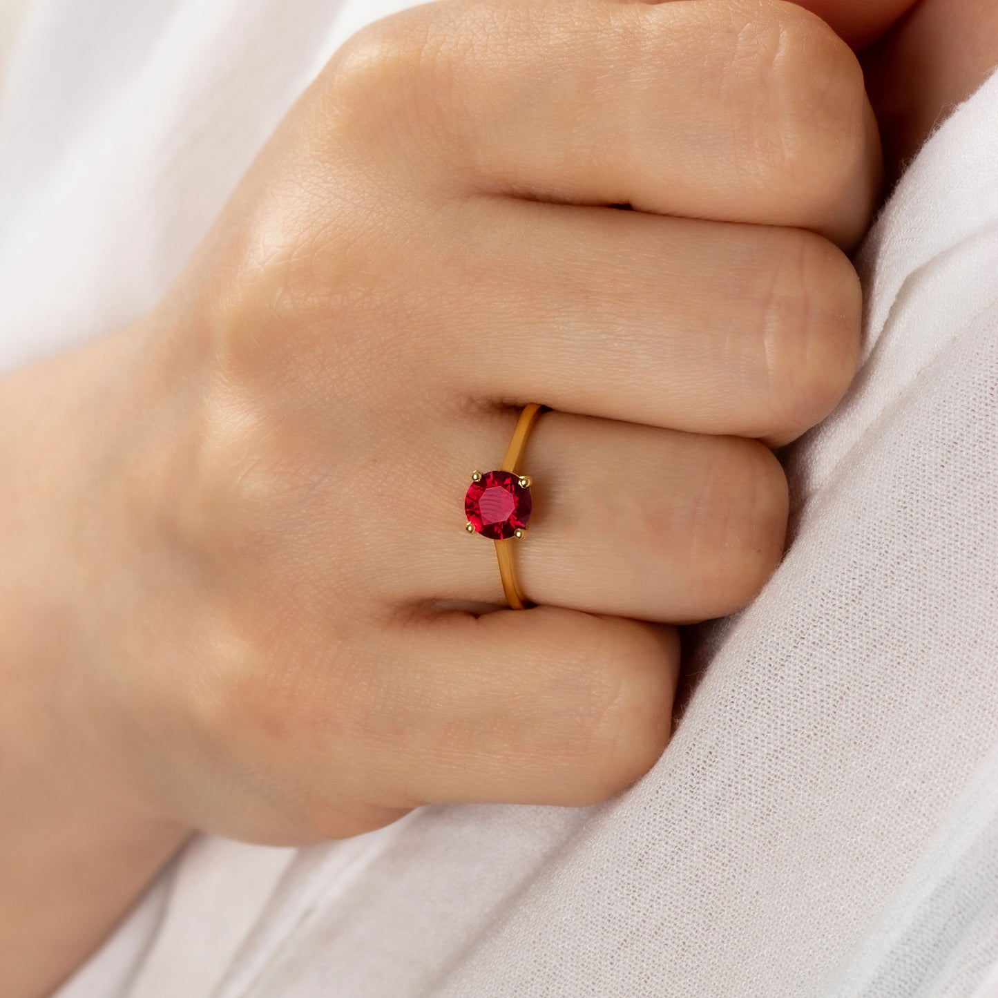 Round Ruby Ring 8K/10K/14K Solid Gold, July Birthstone