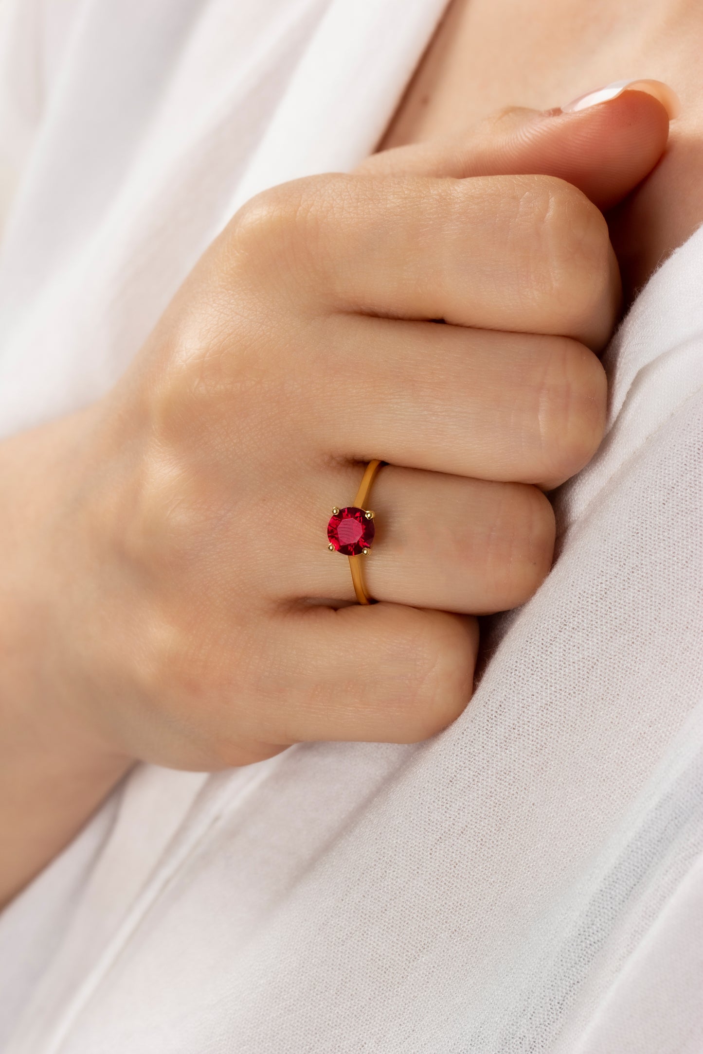 Round Ruby Ring 8K/10K/14K Solid Gold, July Birthstone