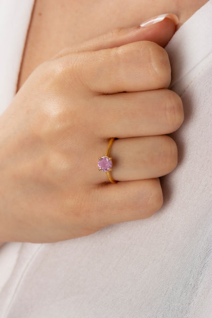 Round Pink Tourmaline Ring 8K/10K/14K Solid Gold, October Birthstone