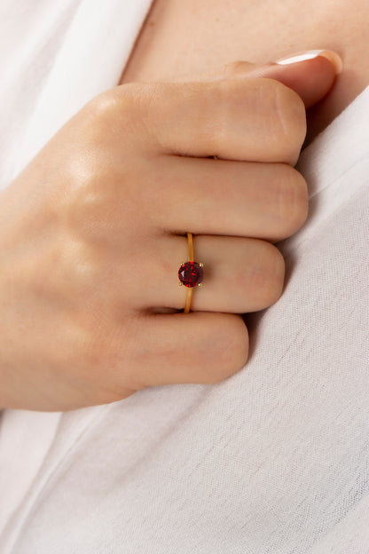 Round Garnet Ring 8K/10K/14K Solid Gold, January Birthstone