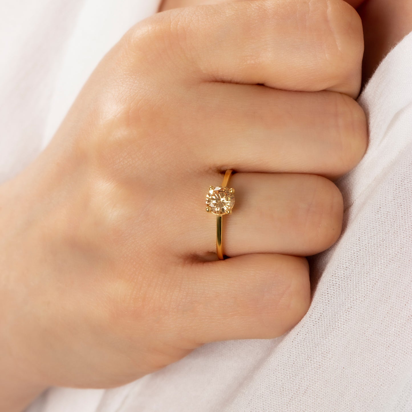 Round Citrine Ring 8K/10K/14K Solid Gold, November Birthstone
