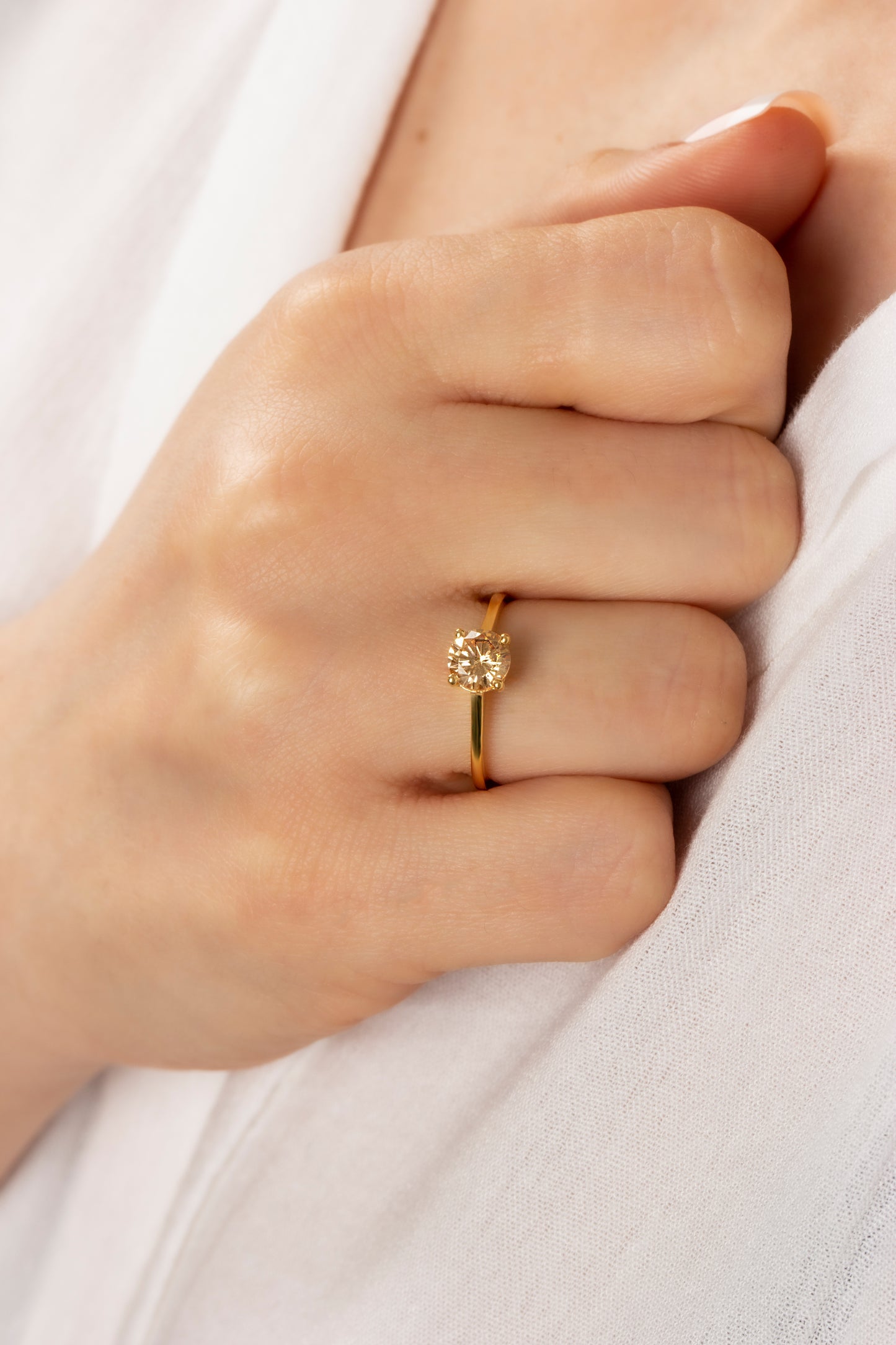 Round Citrine Ring 8K/10K/14K Solid Gold, November Birthstone