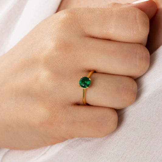Round Emerald Ring 8K/10K/14K Solid Gold, May Birthstone