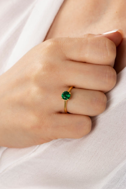 Round Emerald Ring 8K/10K/14K Solid Gold, May Birthstone
