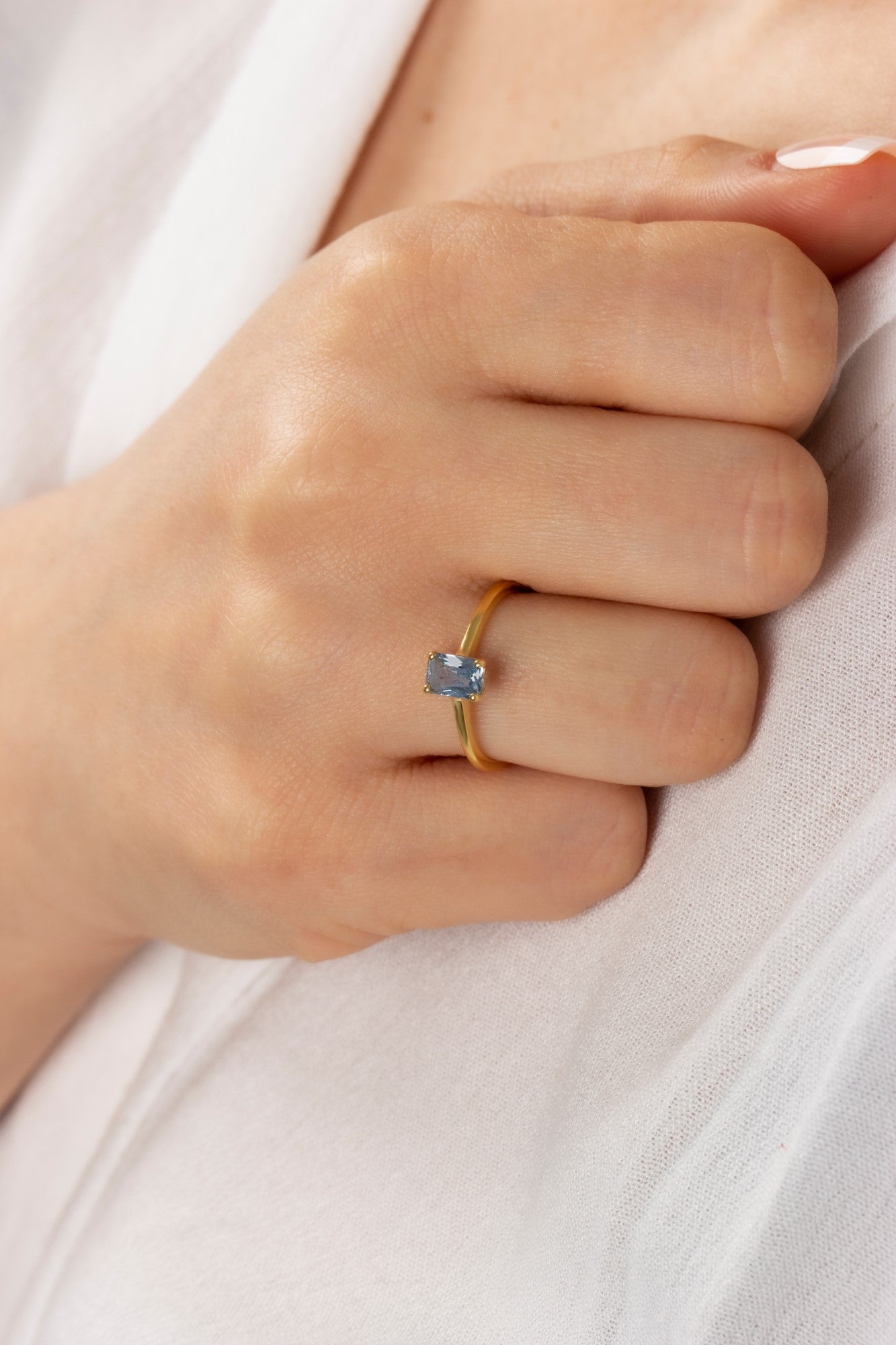 Rectangle Aquamarine Ring in 14K Solid Gold | March Birthstone Queen Jewelry Rings