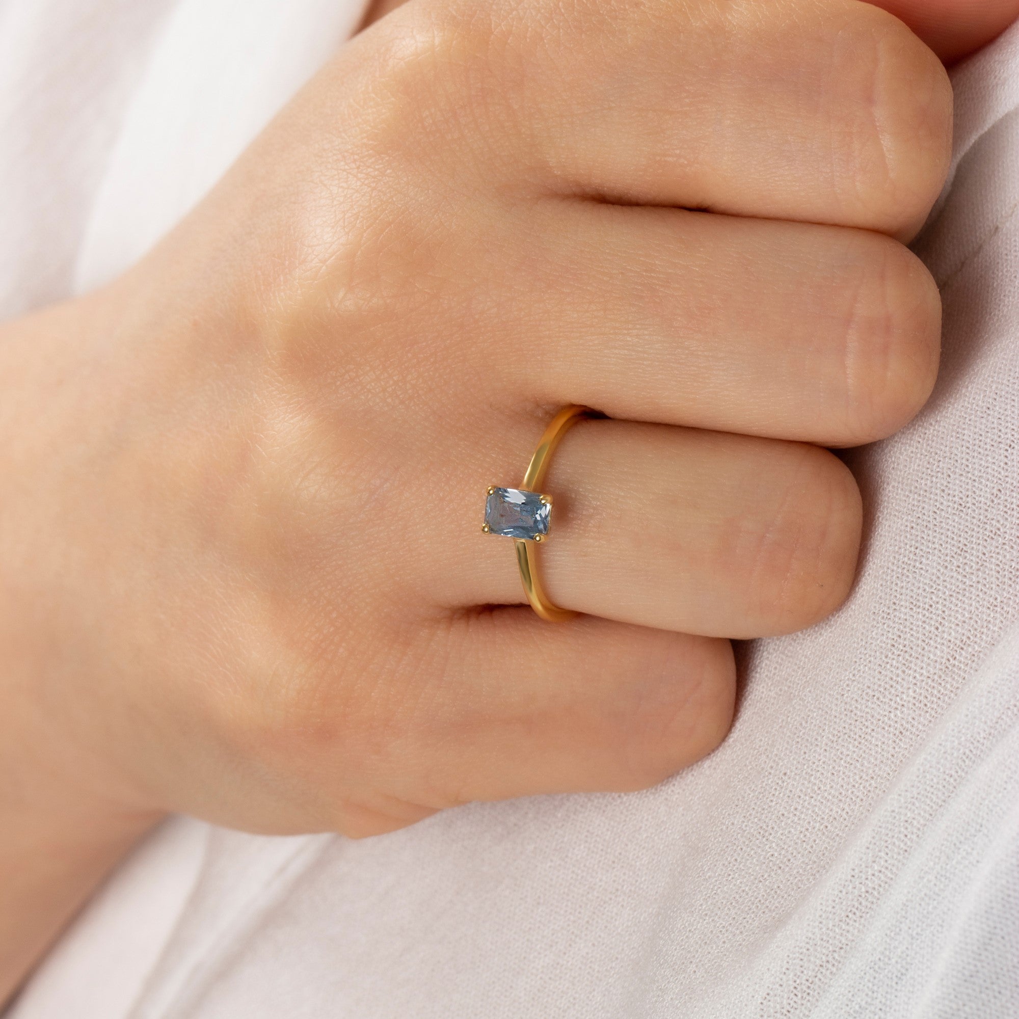 Rectangle Aquamarine Ring in 14K Solid Gold | March Birthstone Queen Jewelry Rings