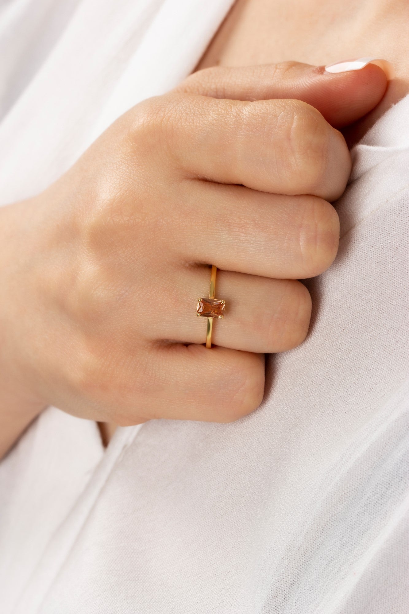 Rectangle Citrine Ring in 14K Solid Gold | November Birthstone Queen Jewelry Rings
