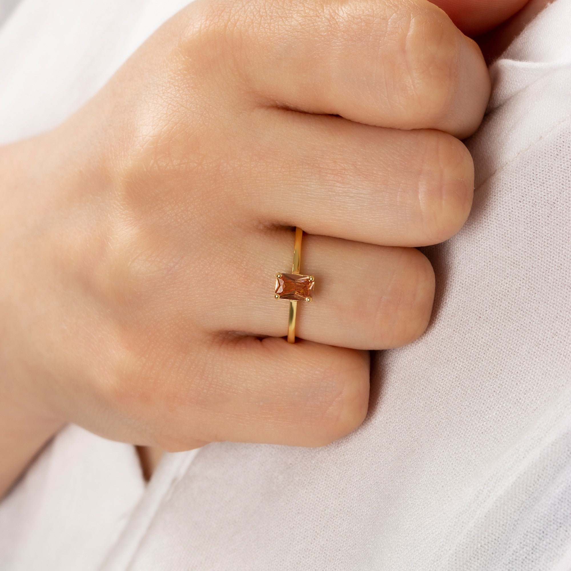 Rectangle Citrine Ring in 14K Solid Gold | November Birthstone Queen Jewelry Rings