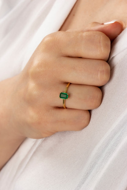 Rectangle Emerald Ring in 14K Solid Gold | May Birthstone Queen Jewelry Rings