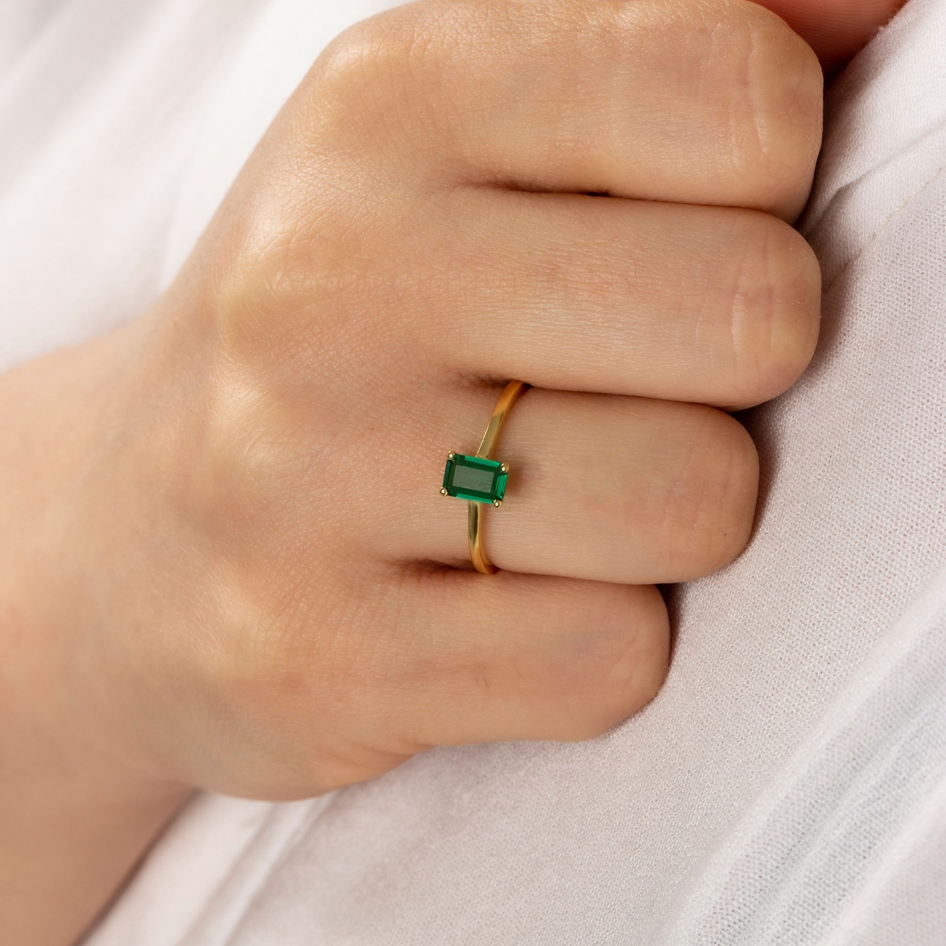 Rectangle Emerald Ring in 14K Solid Gold | May Birthstone Queen Jewelry Rings