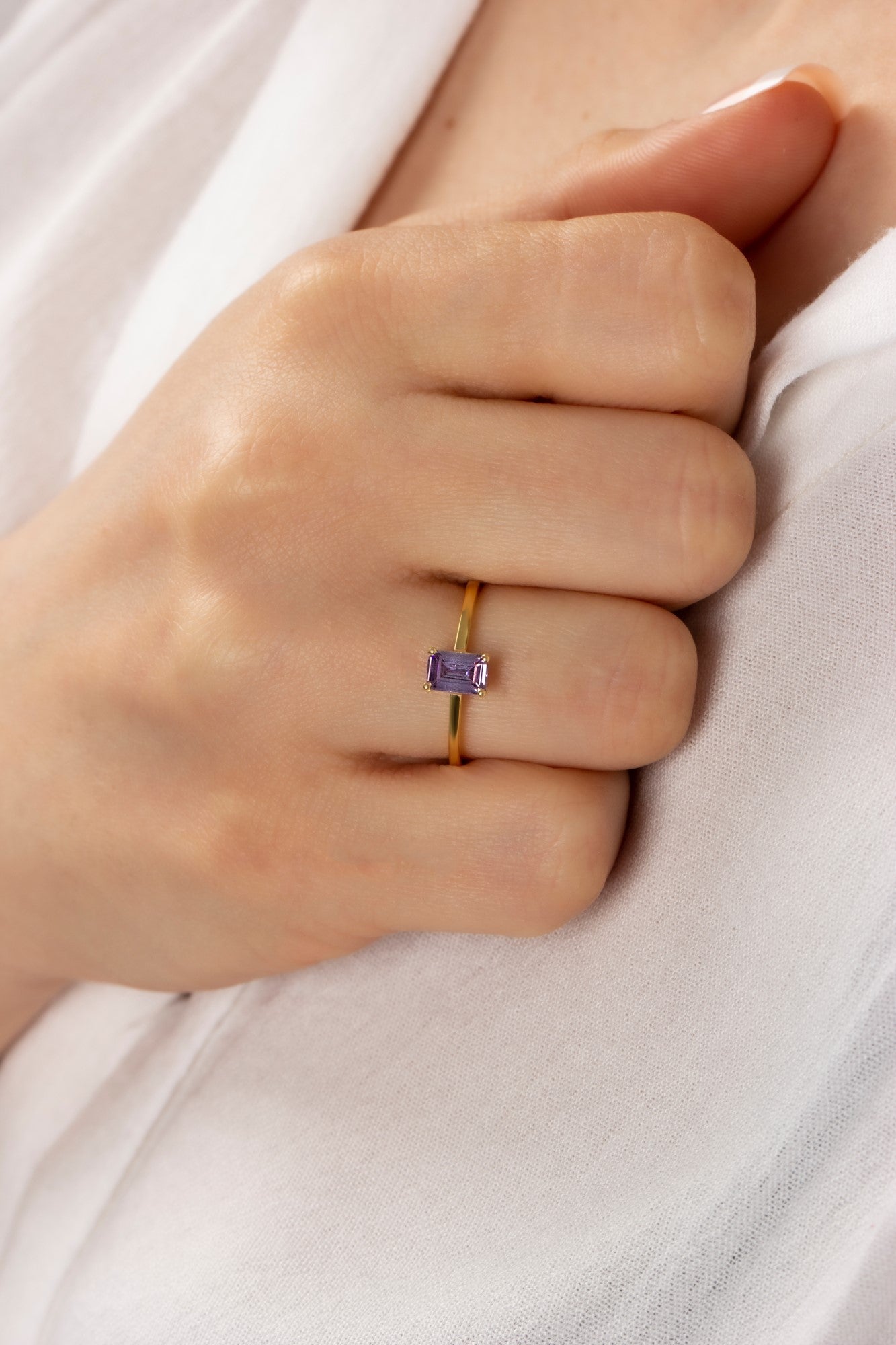 Rectangle Alexandrite Ring in 14K Solid Gold | June Birthstone Queen Jewelry Rings