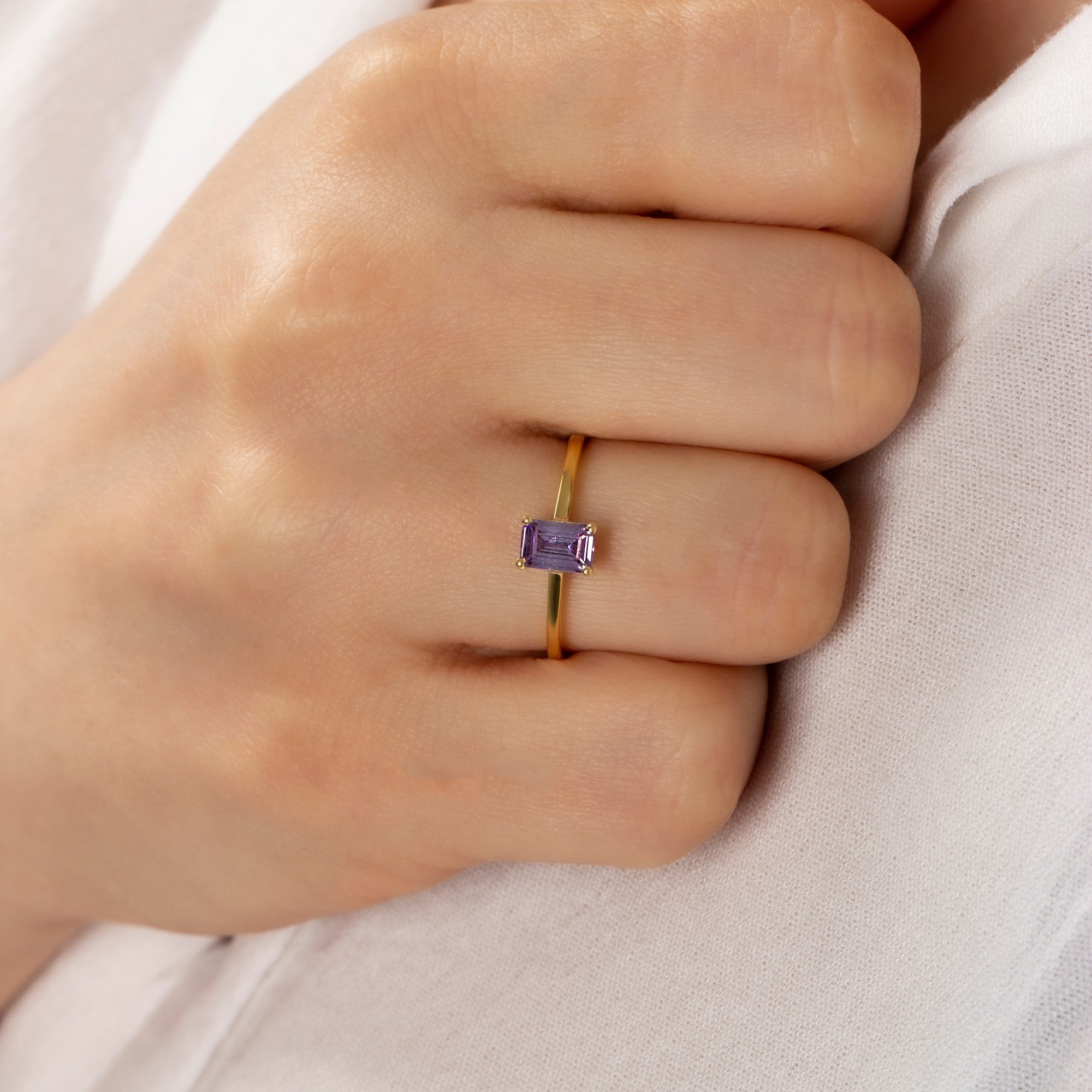 Rectangle Alexandrite Ring in 14K Solid Gold | June Birthstone Queen Jewelry Rings