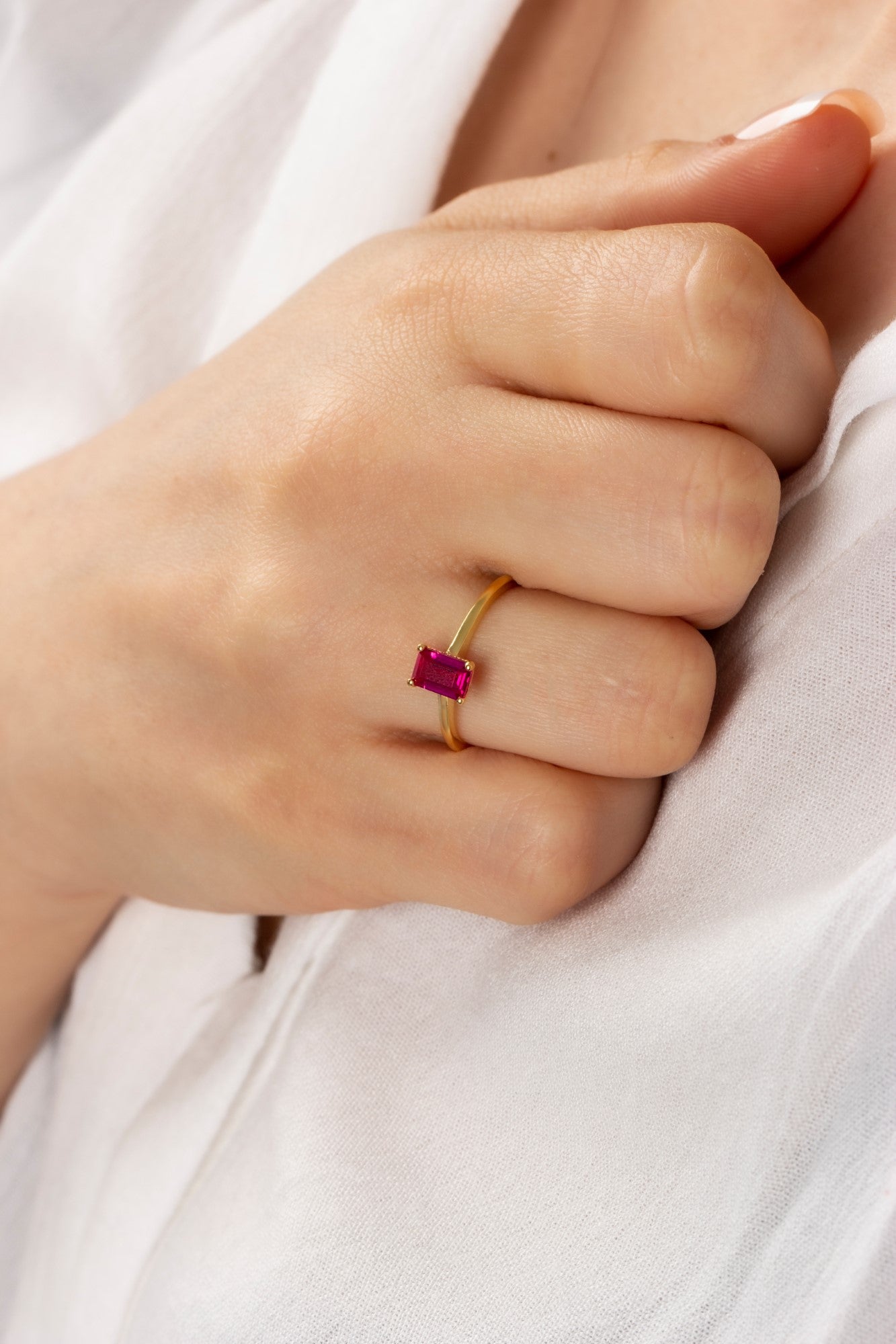 Rectangle Ruby Ring in 14K Solid Gold | July Birthstone Queen Jewelry Rings