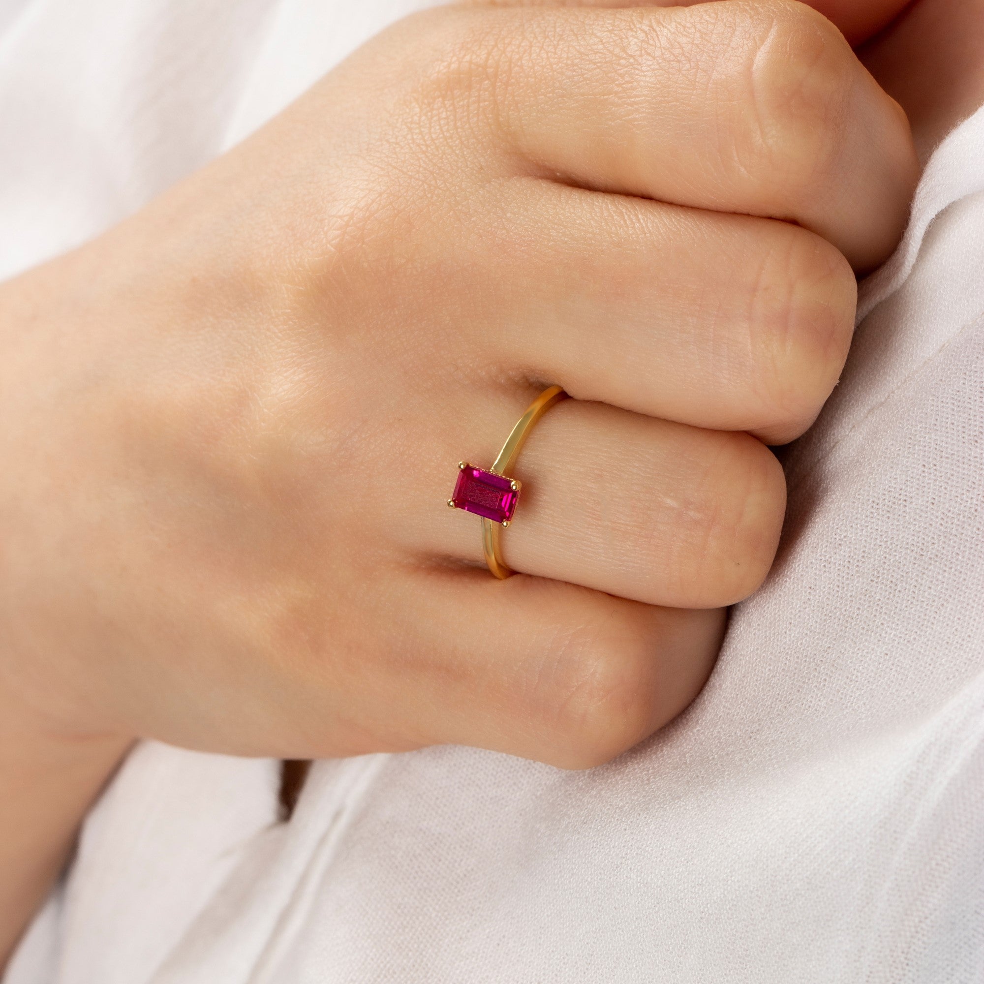Rectangle Ruby Ring in 14K Solid Gold | July Birthstone Queen Jewelry Rings
