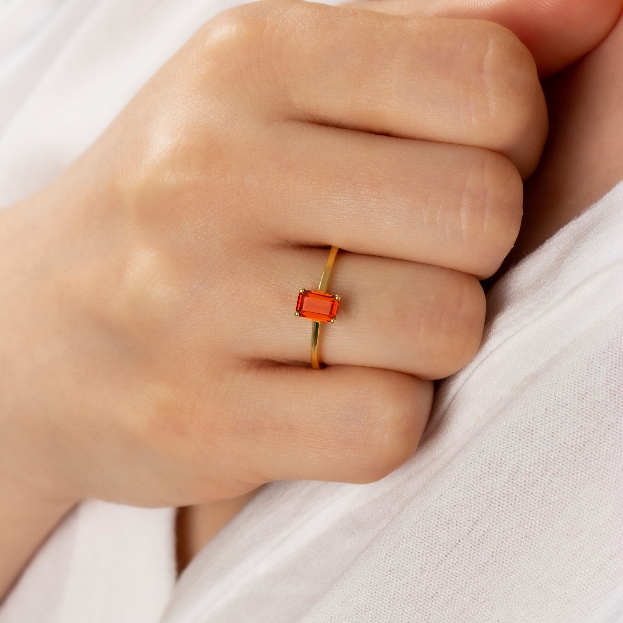Rectangle Garnet Ring in 14K Solid Gold | January Birthstone Queen Jewelry Rings