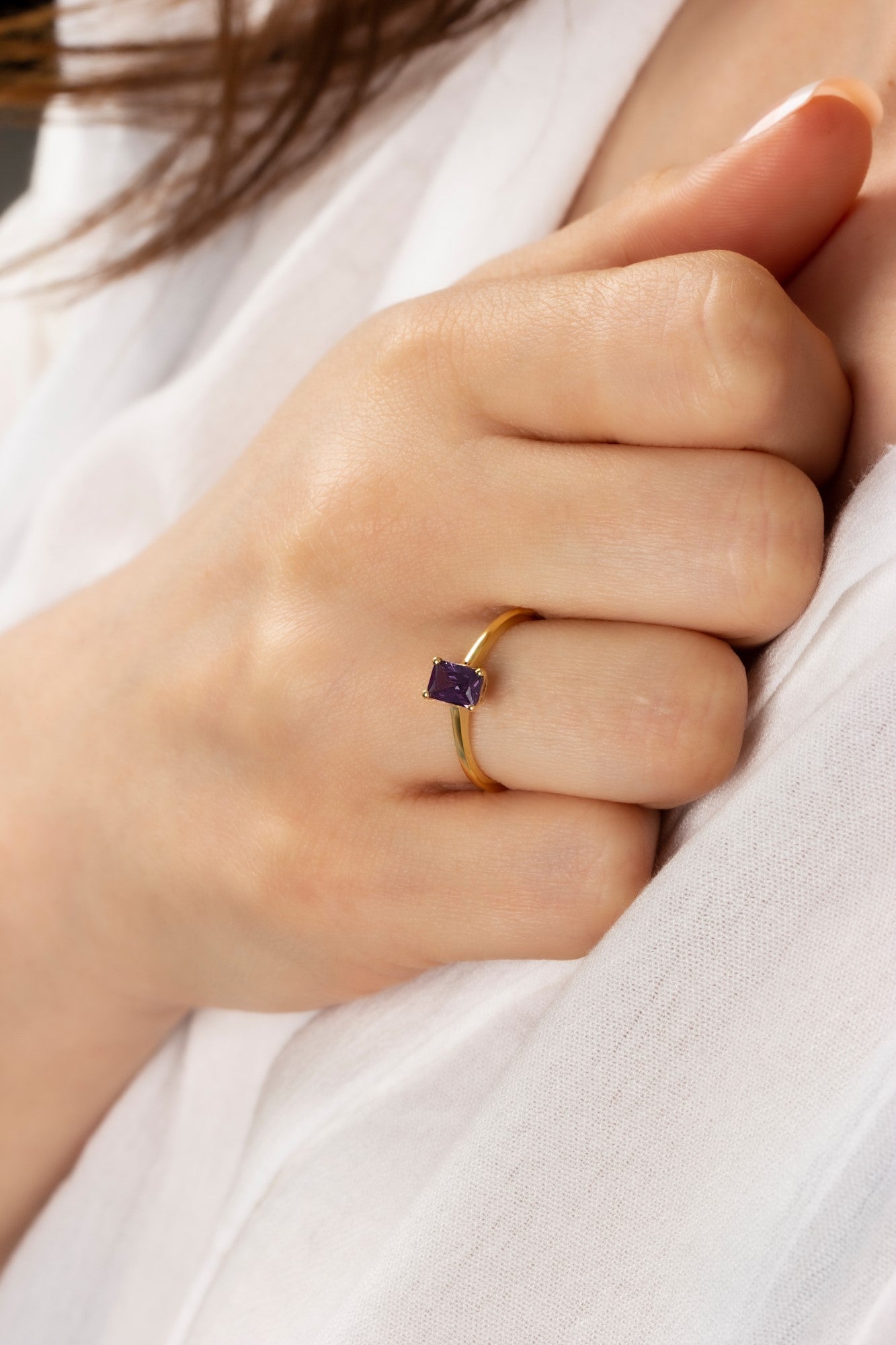 Rectangle Amethyst Ring in 14K Solid Gold | February Birthstone Queen Jewelry Rings