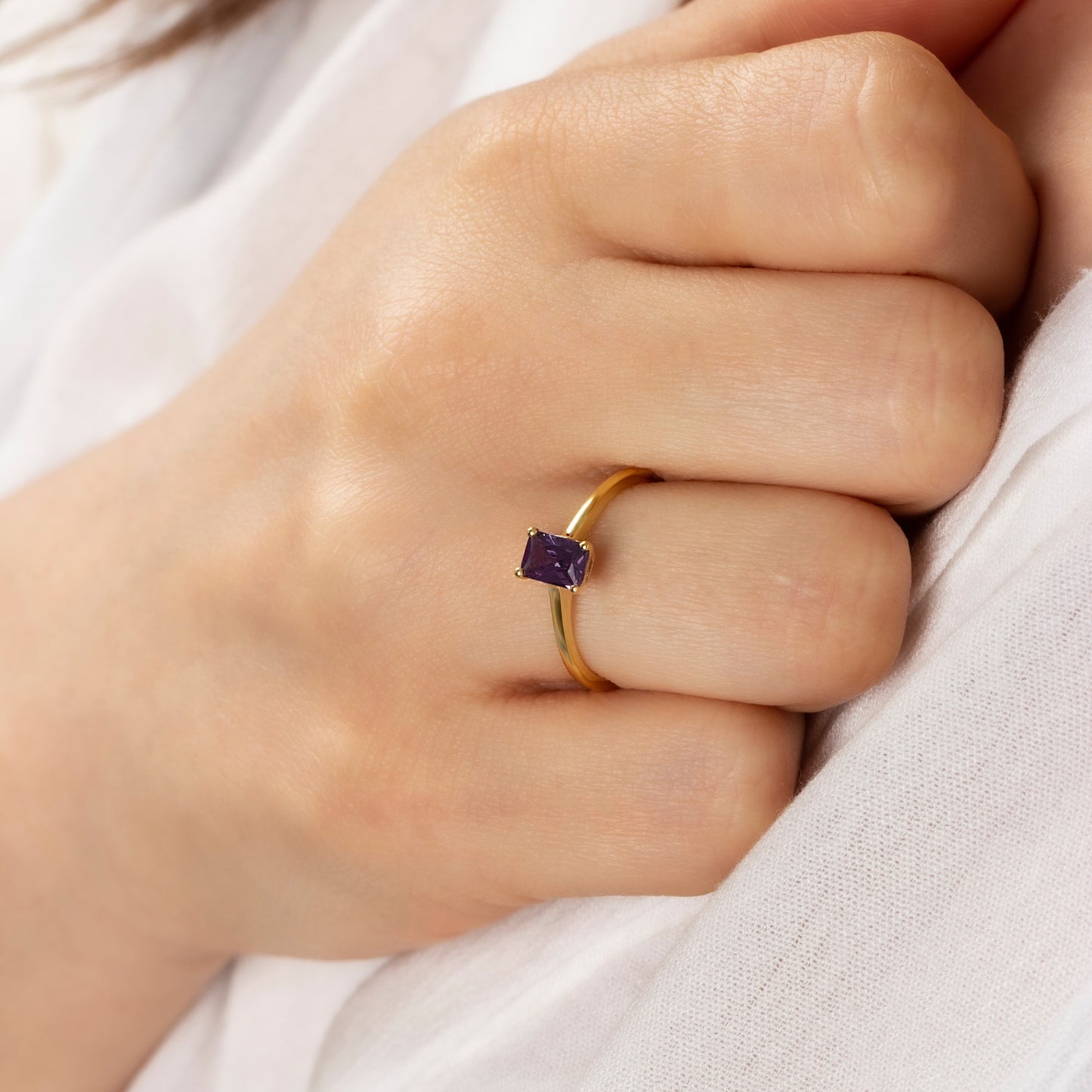 Rectangle Amethyst Ring in 14K Solid Gold | February Birthstone Queen Jewelry Rings