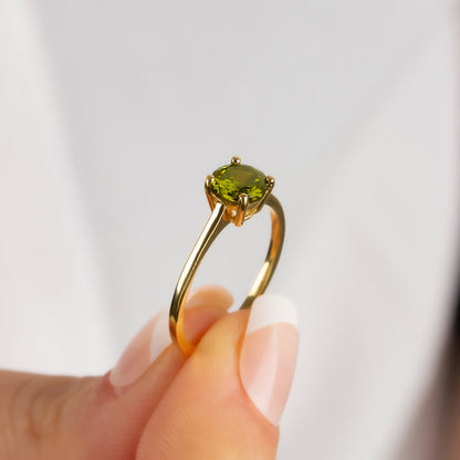 Round Peridot Ring 8K/10K/14K Solid Gold, August Birthstone