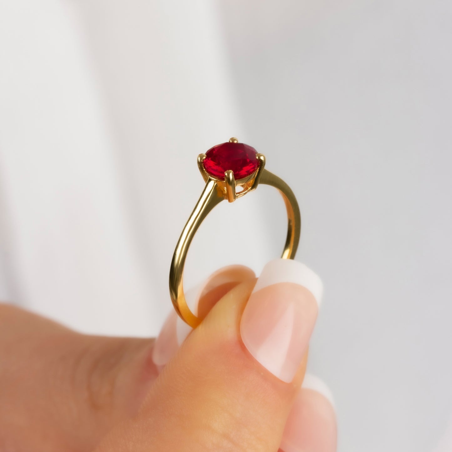 Round Ruby Ring 8K/10K/14K Solid Gold, July Birthstone