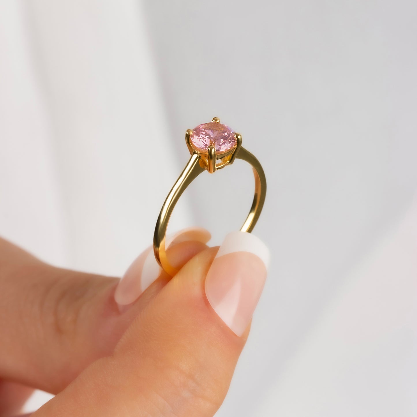 Round Pink Tourmaline Ring 8K/10K/14K Solid Gold, October Birthstone