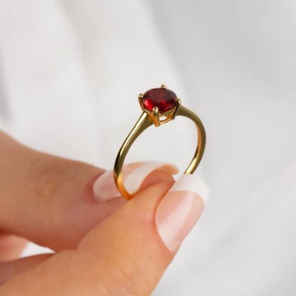 Round Garnet Ring 8K/10K/14K Solid Gold, January Birthstone