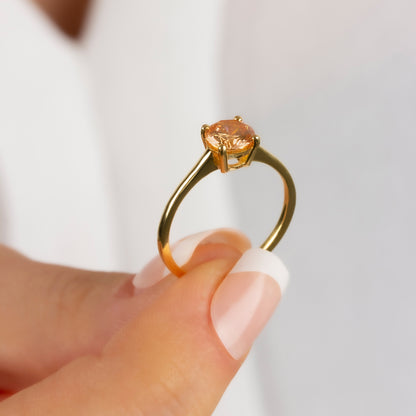 Round Citrine Ring 8K/10K/14K Solid Gold, November Birthstone