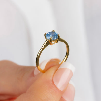 Round Aquamarine Ring 8K/10K/14K Solid Gold, March Birthstone