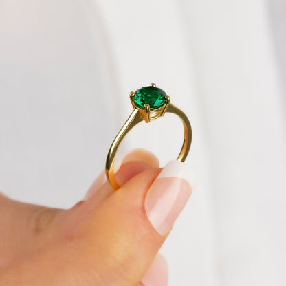Round Emerald Ring 8K/10K/14K Solid Gold, May Birthstone