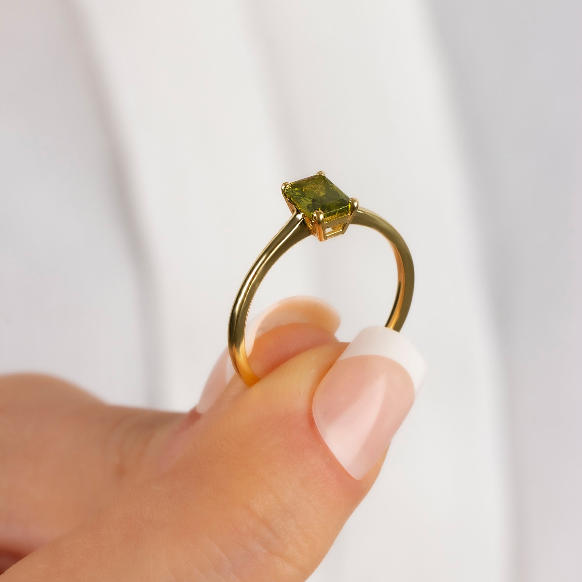 Rectangle Peridot Ring in 14K Solid Gold | August Birthstone Queen Jewelry Rings