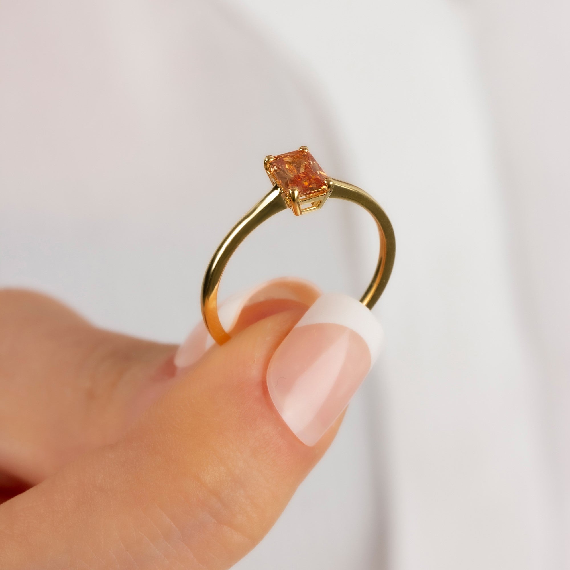 Rectangle Citrine Ring in 14K Solid Gold | November Birthstone Queen Jewelry Rings