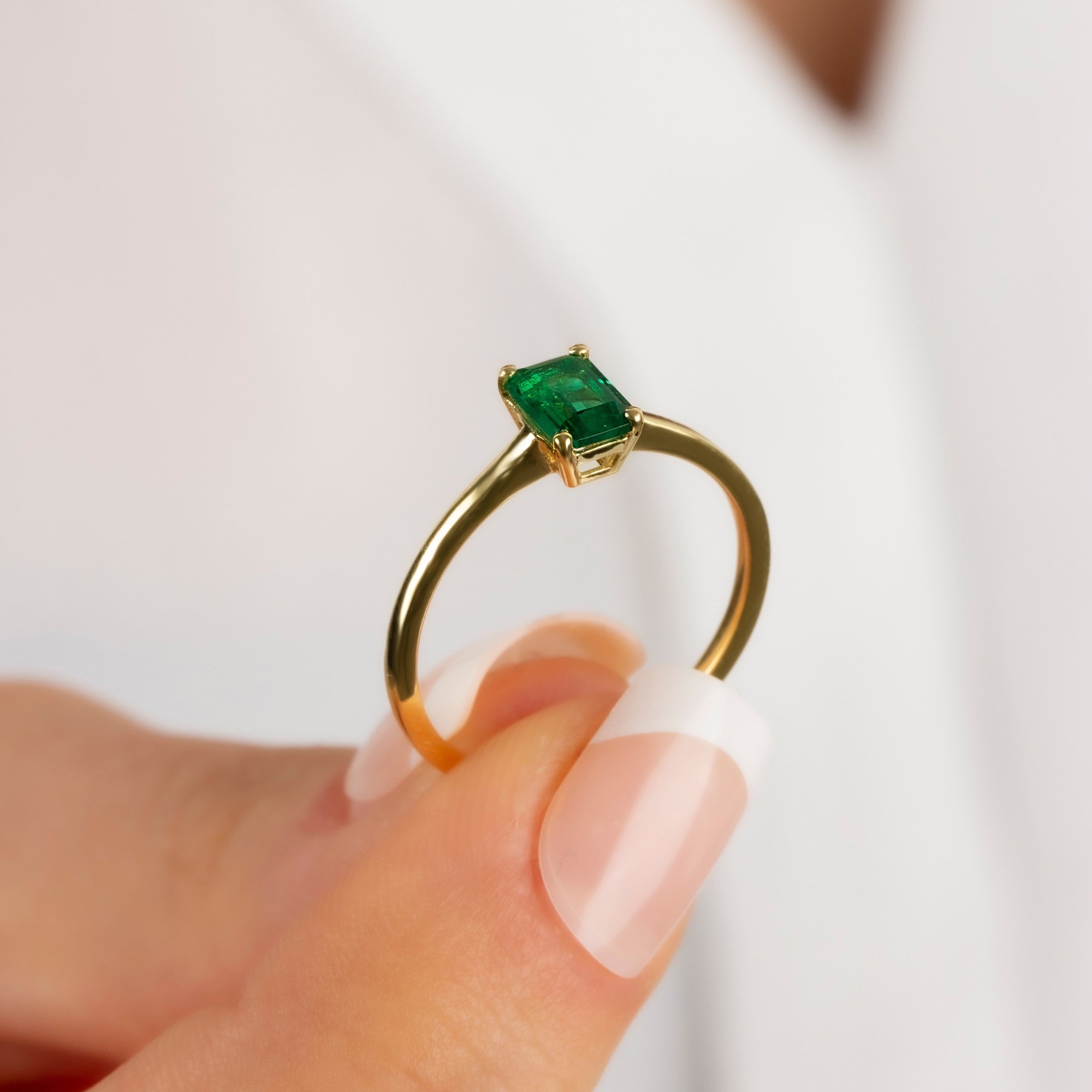 Rectangle Emerald Ring in 14K Solid Gold | May Birthstone Queen Jewelry Rings