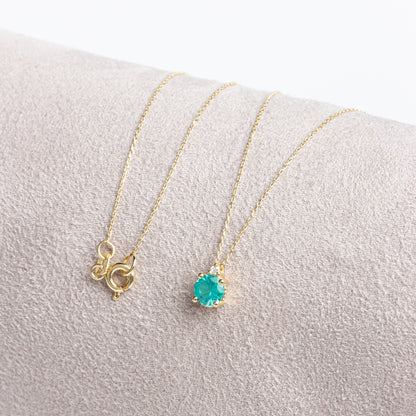Round Aqua Green Necklace with Real Diamond in 14K Solid Gold, Birthstone Jewelry Queen Jewelry Necklace