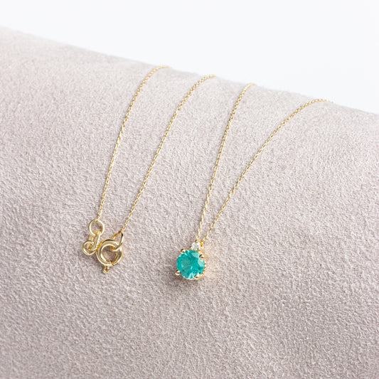 Round Aqua Green Necklace with Real Diamond in 14K Solid Gold, Birthstone Jewelry Queen Jewelry Necklace