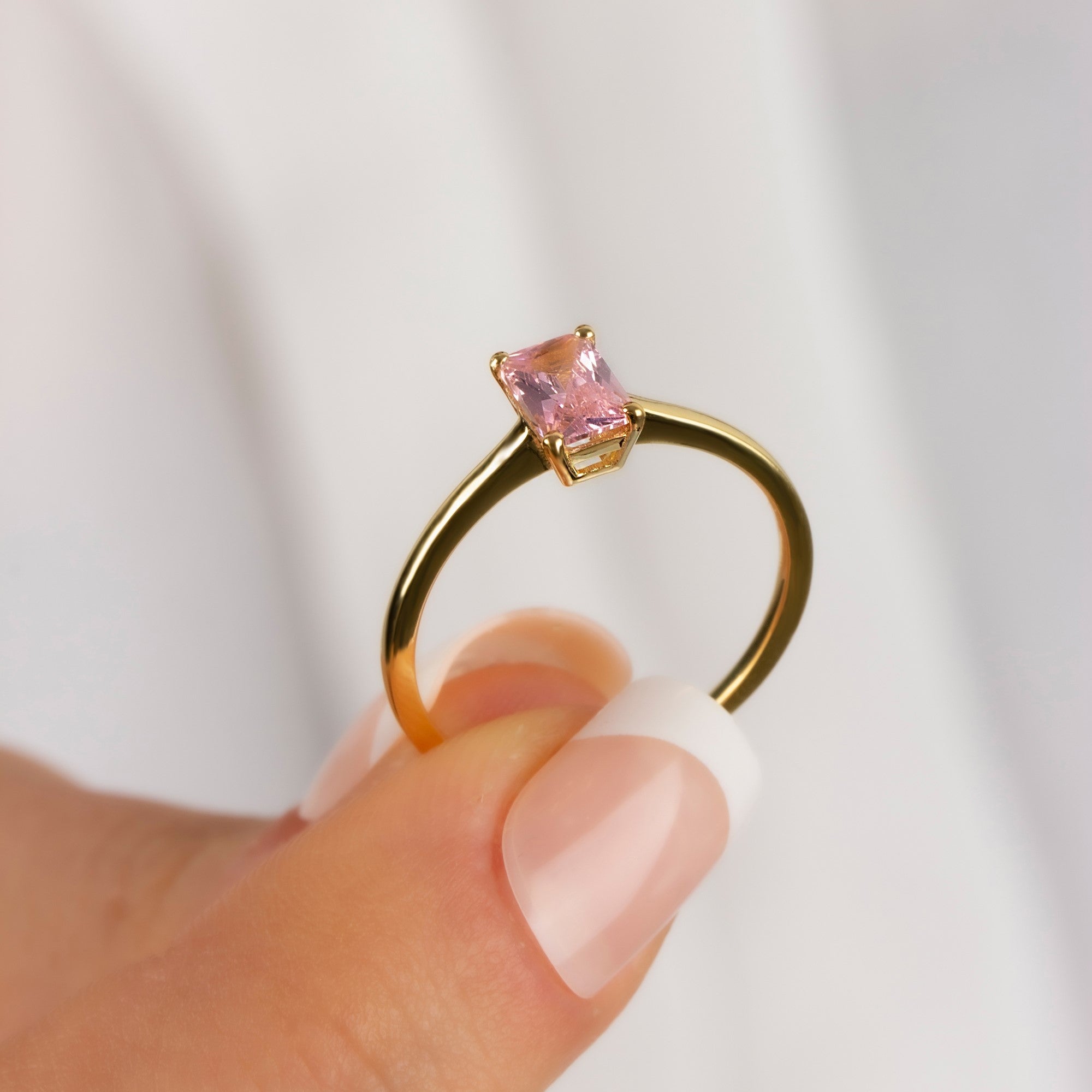 Rectangle Pink Tourmaline Ring in 14K Solid Gold | October Birthstone Queen Jewelry Rings
